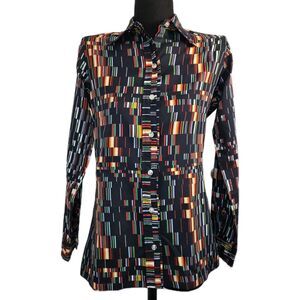 Vintage Wrangler Shirt Womens 32 Multicolor Geometric Button 70s Cowgirl Western